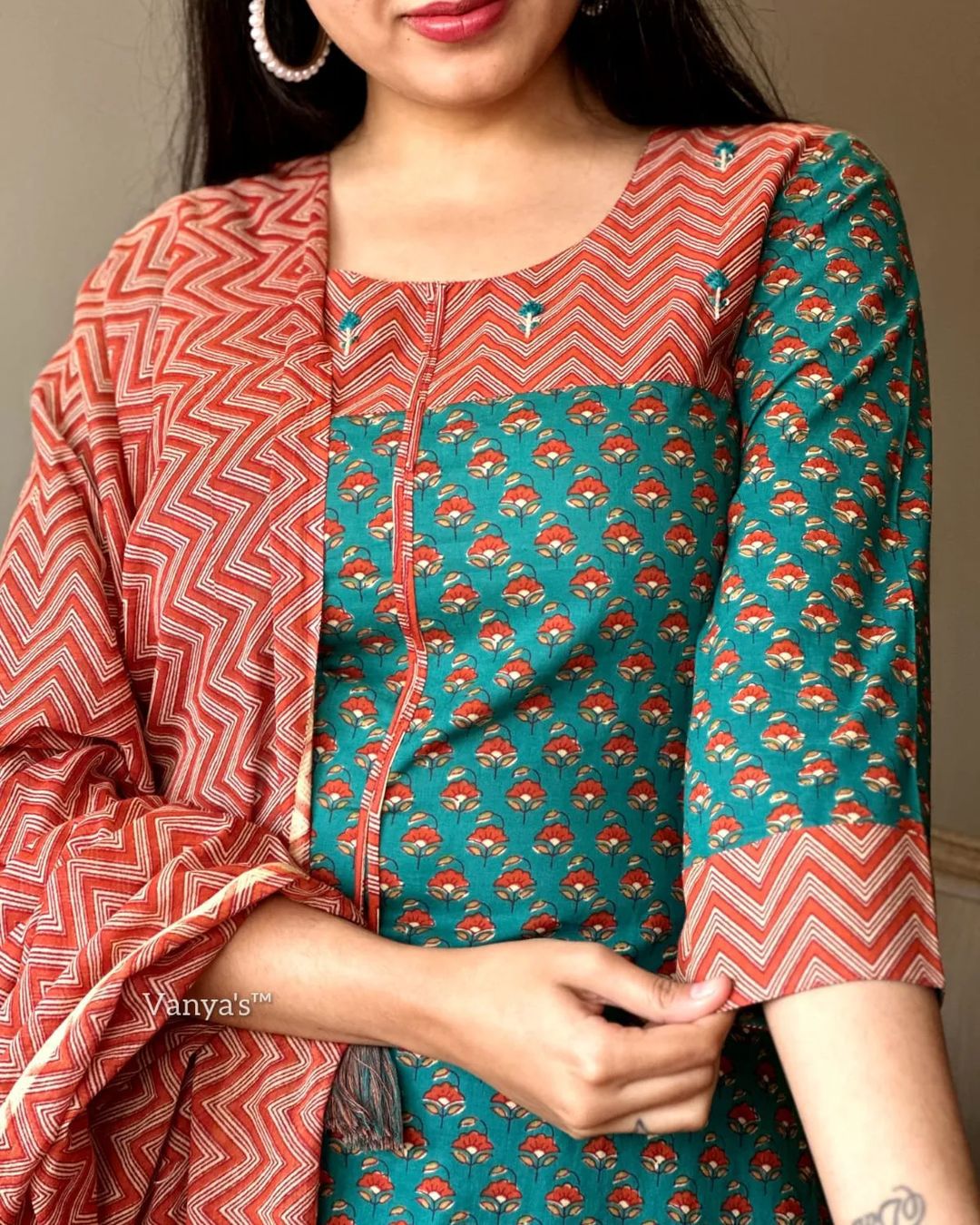 Pure fine Cotton fabric Kurti with Pant with cotton 100-100 Dupatta.