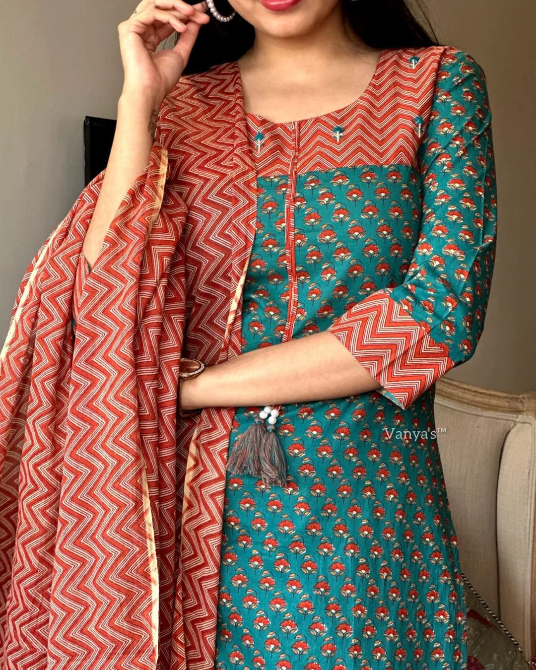 Pure fine Cotton fabric Kurti with Pant with cotton 100-100 Dupatta.