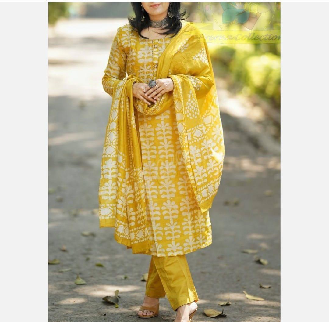 Pure fine reyon fabric with Hand wark  Kurti with Pant with cotton 100-100 Dupatta