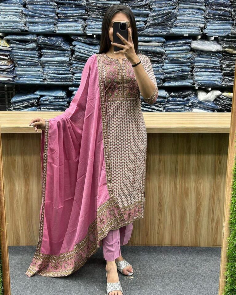 Beautiful  suit set which is decorated with finest handwork and prints.