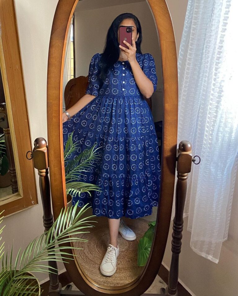 Beautiful ikkat print Cotton Full Flair Middy Gown