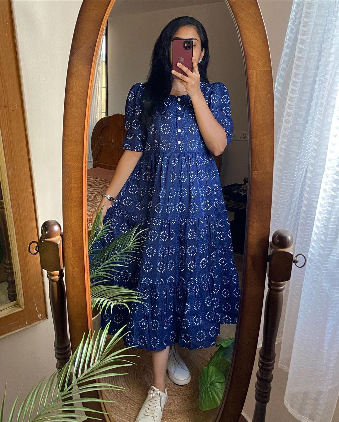 Beautiful ikkat print Cotton Full Flair Middy Gown