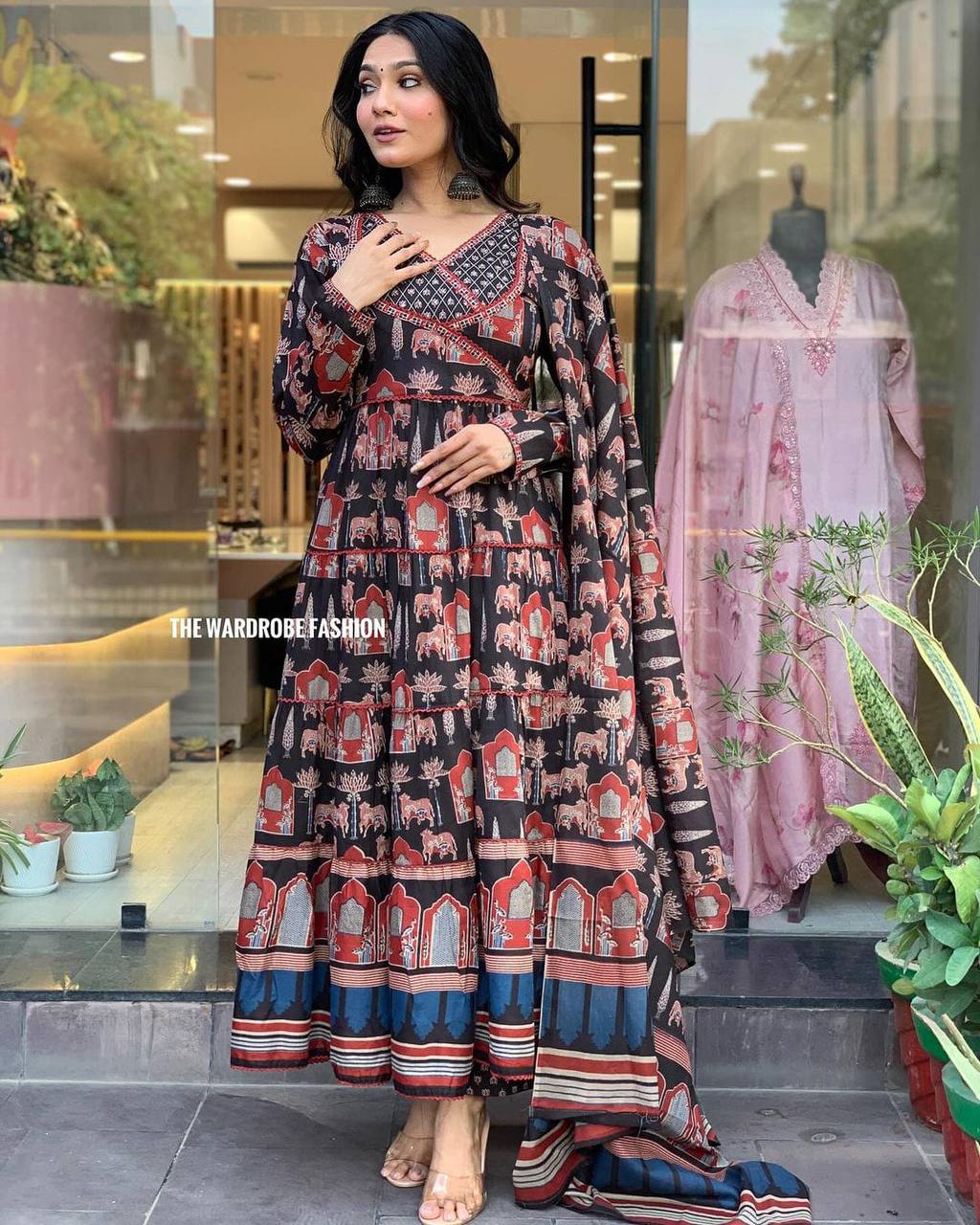 PURE COTTON AJRAKH PRINT ANARKALI KURTI WITH FULL FLAIR