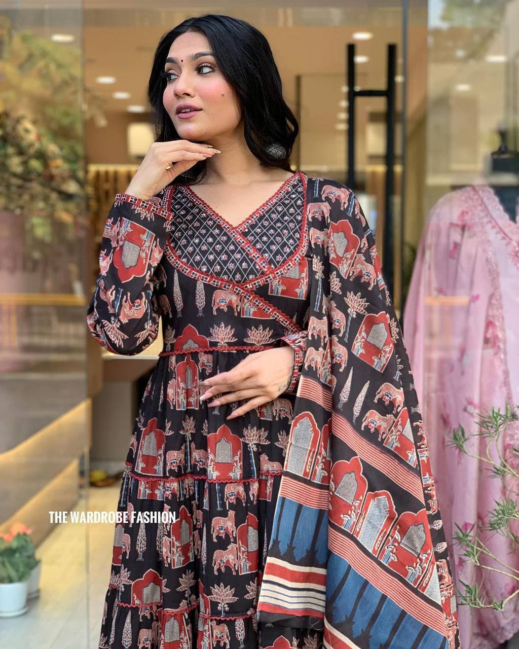 PURE COTTON AJRAKH PRINT ANARKALI KURTI WITH FULL FLAIR