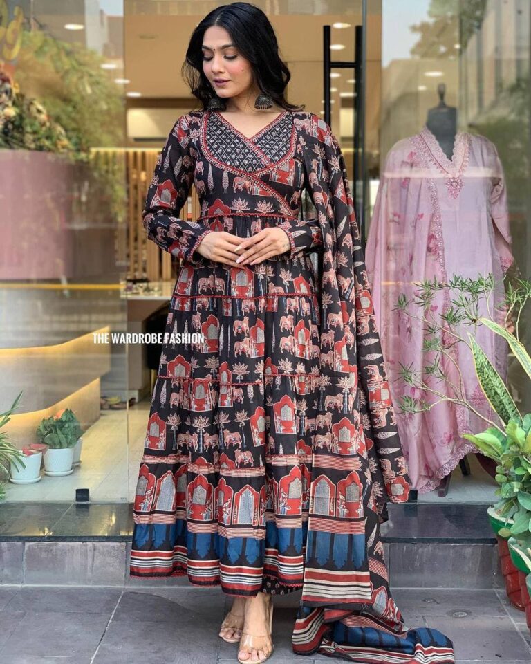 PURE COTTON AJRAKH PRINT ANARKALI KURTI WITH FULL FLAIR
