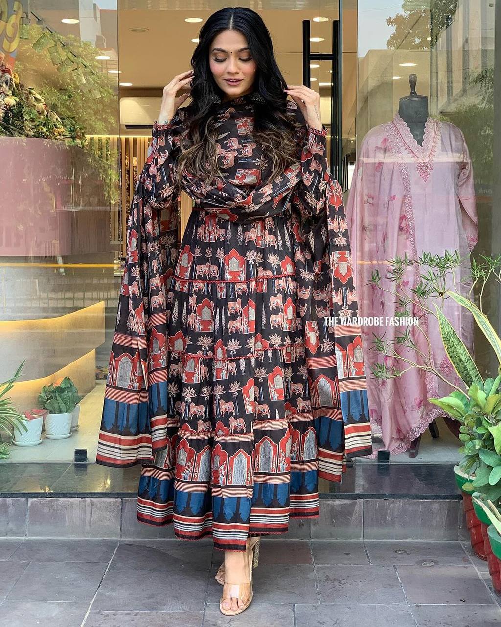 PURE COTTON AJRAKH PRINT ANARKALI KURTI WITH FULL FLAIR