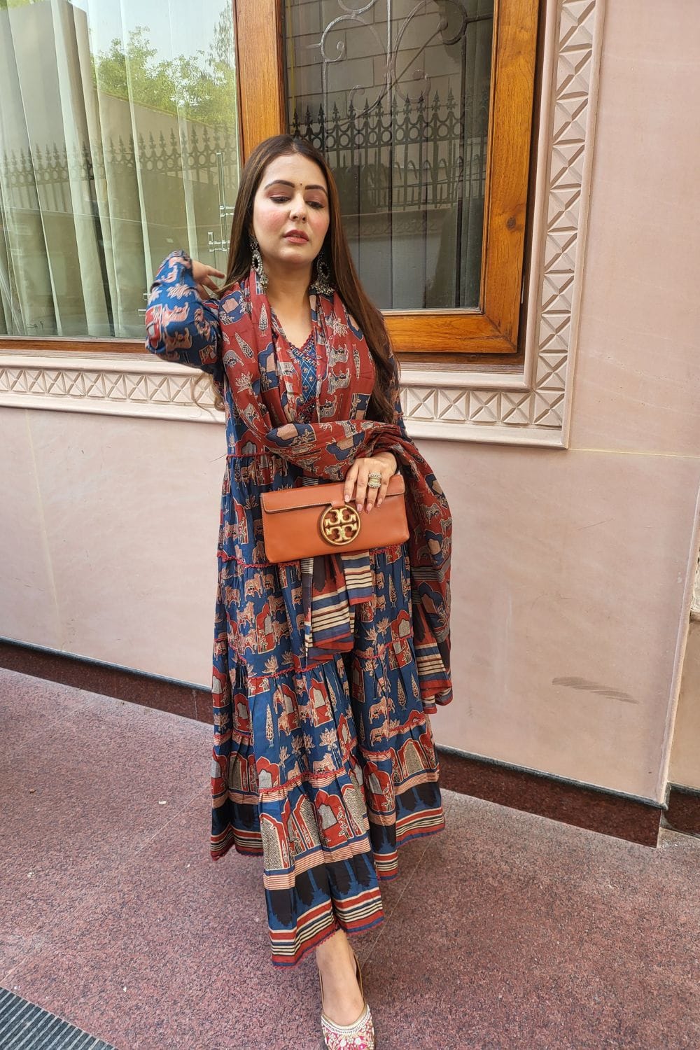 PURE COTTON AJRAKH PRINT ANARKALI KURTI WITH FULL FLAIR