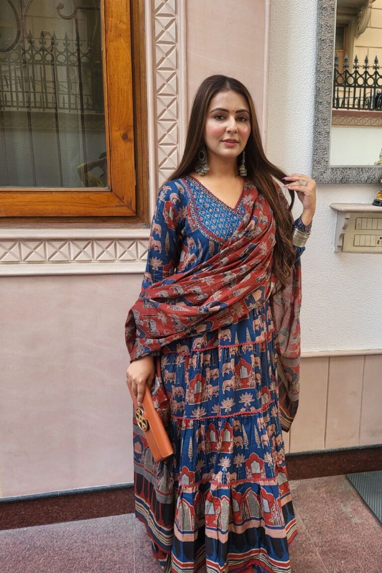 PURE COTTON AJRAKH PRINT ANARKALI KURTI WITH FULL FLAIR