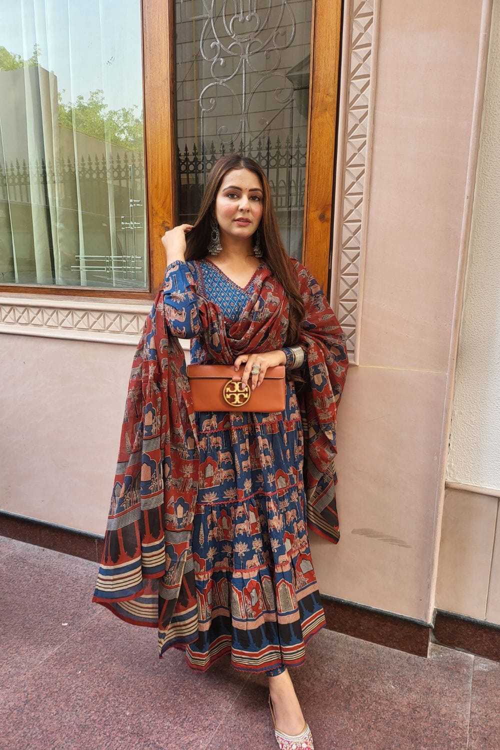 PURE COTTON AJRAKH PRINT ANARKALI KURTI WITH FULL FLAIR