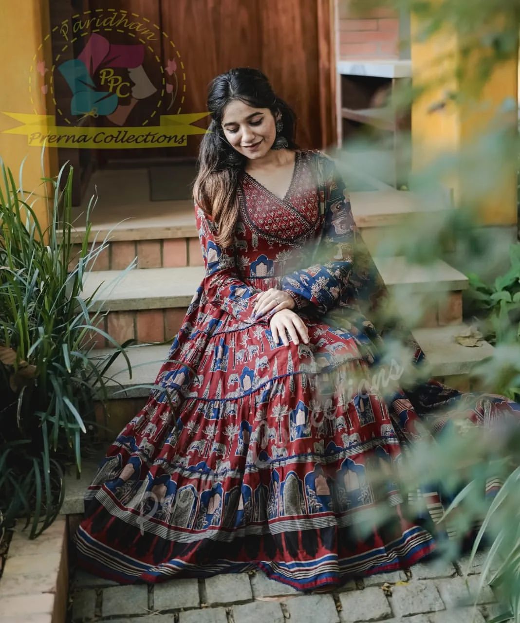 PURE COTTON AJRAKH PRINT ANARKALI KURTI WITH FULL FLAIR