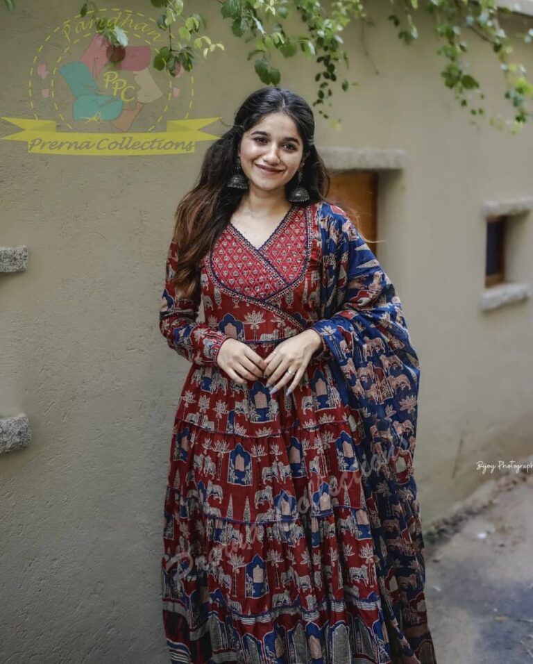 PURE COTTON AJRAKH PRINT ANARKALI KURTI WITH FULL FLAIR