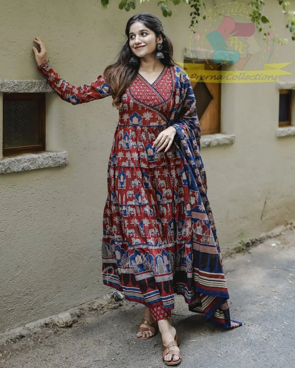 PURE COTTON AJRAKH PRINT ANARKALI KURTI WITH FULL FLAIR