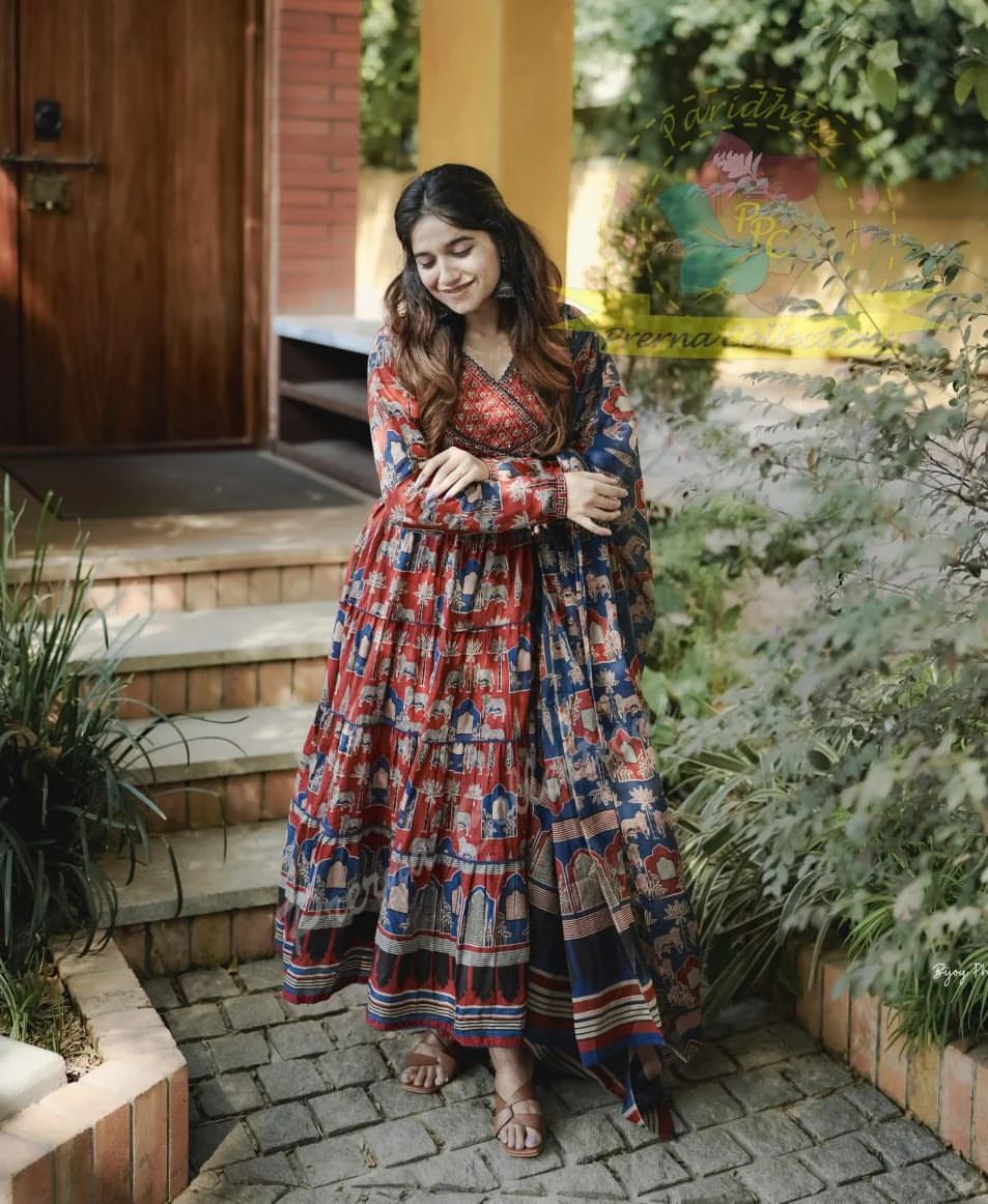 PURE COTTON AJRAKH PRINT ANARKALI KURTI WITH FULL FLAIR