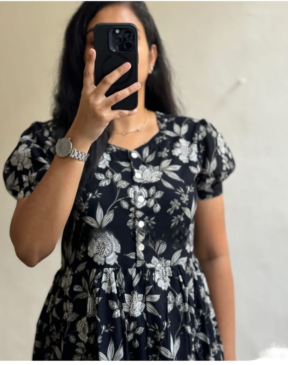 Beautiful  printed Lotus flower  cotton middi Gown dress