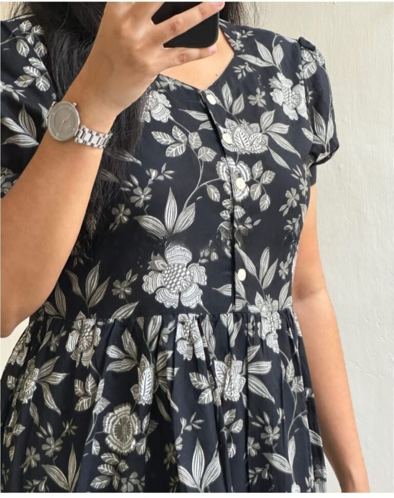 Beautiful  printed Lotus flower  cotton middi Gown dress
