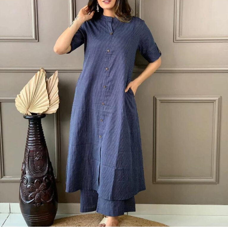 Co-ord set in Aline kurti pattern paired with Ankle length plazo