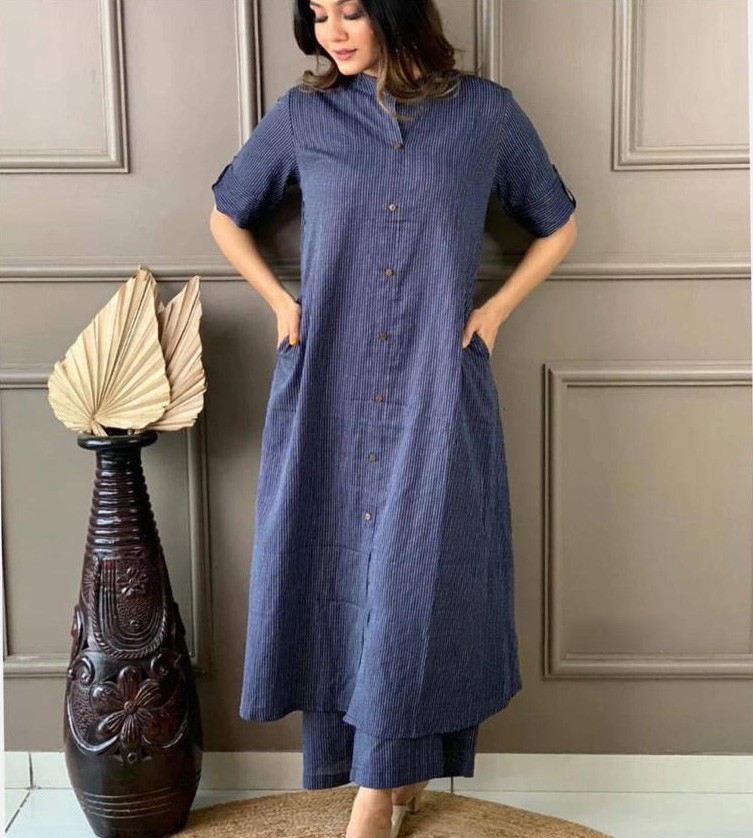 Co-ord set in Aline kurti pattern paired with Ankle length plazo