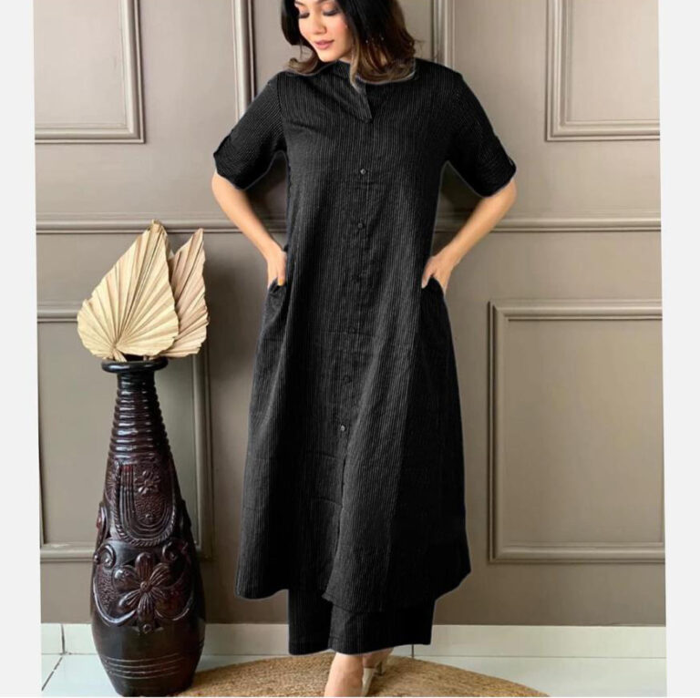 Co-ord set in Aline kurti pattern paired with Ankle length plazo