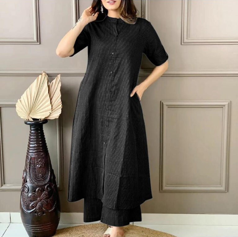 Co-ord set in Aline kurti pattern paired with Ankle length plazo