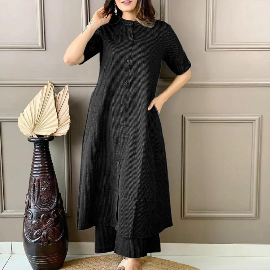 Co-ord set in Aline kurti pattern paired with Ankle length plazo