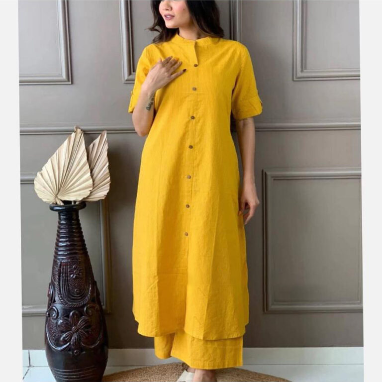 Co-ord set in Aline kurti pattern paired with Ankle length plazo