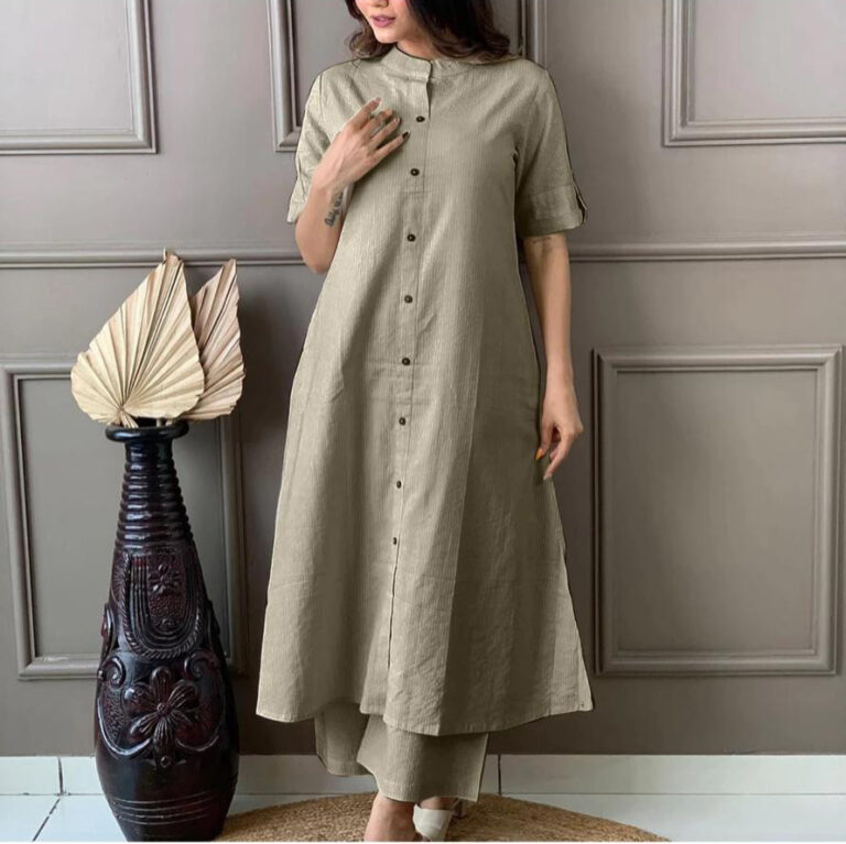 Co-ord set in Aline kurti pattern paired with Ankle length plazo