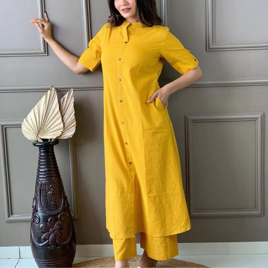 Co-ord set in Aline kurti pattern paired with Ankle length plazo
