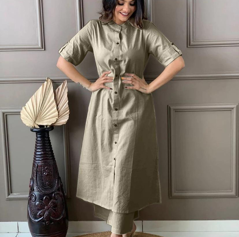 Co-ord set in Aline kurti pattern paired with Ankle length plazo