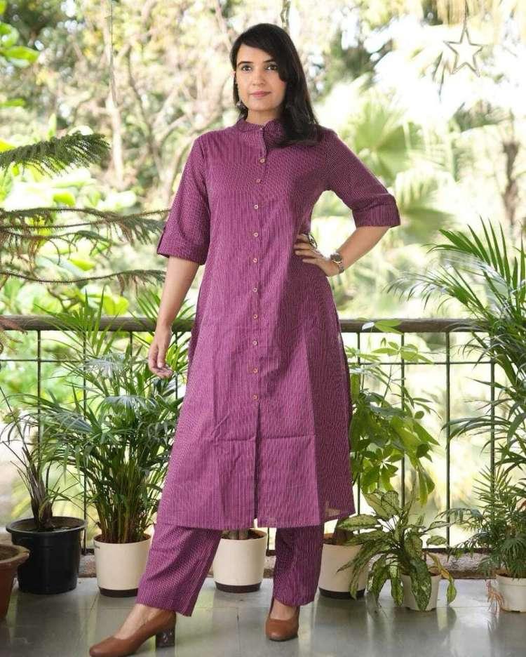 Co-ord set in Aline kurti pattern paired with Ankle length plazo