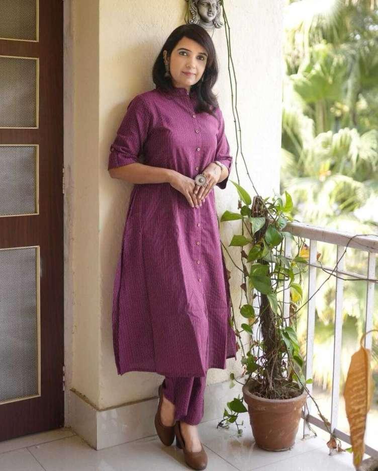 Co-ord set in Aline kurti pattern paired with Ankle length plazo