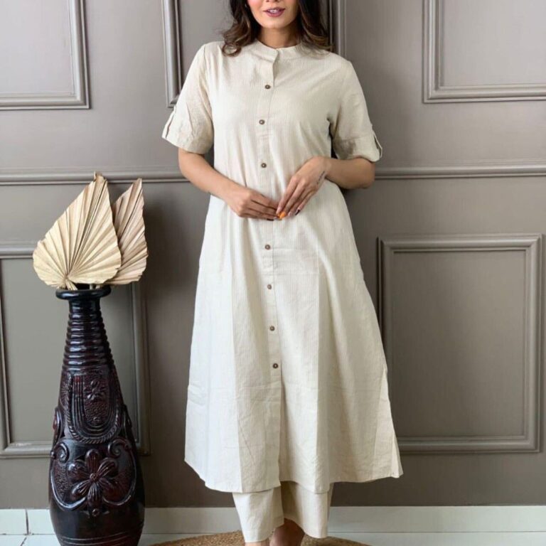 Co-ord set in Aline kurti pattern paired with Ankle length plazo