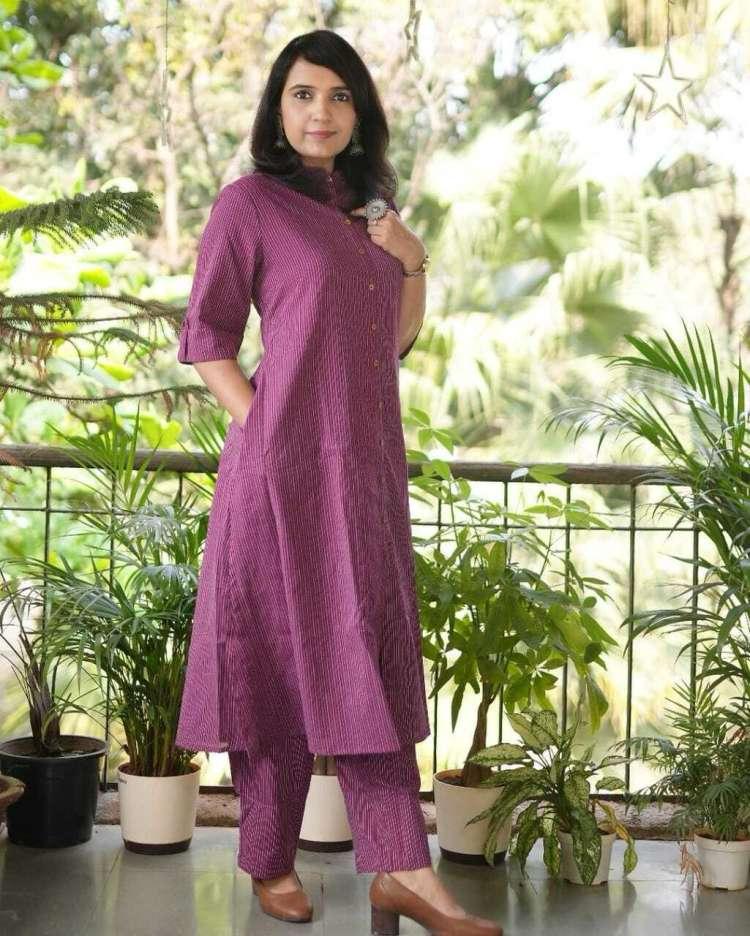 Co-ord set in Aline kurti pattern paired with Ankle length plazo