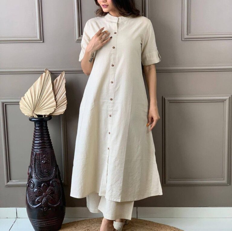 Co-ord set in Aline kurti pattern paired with Ankle length plazo