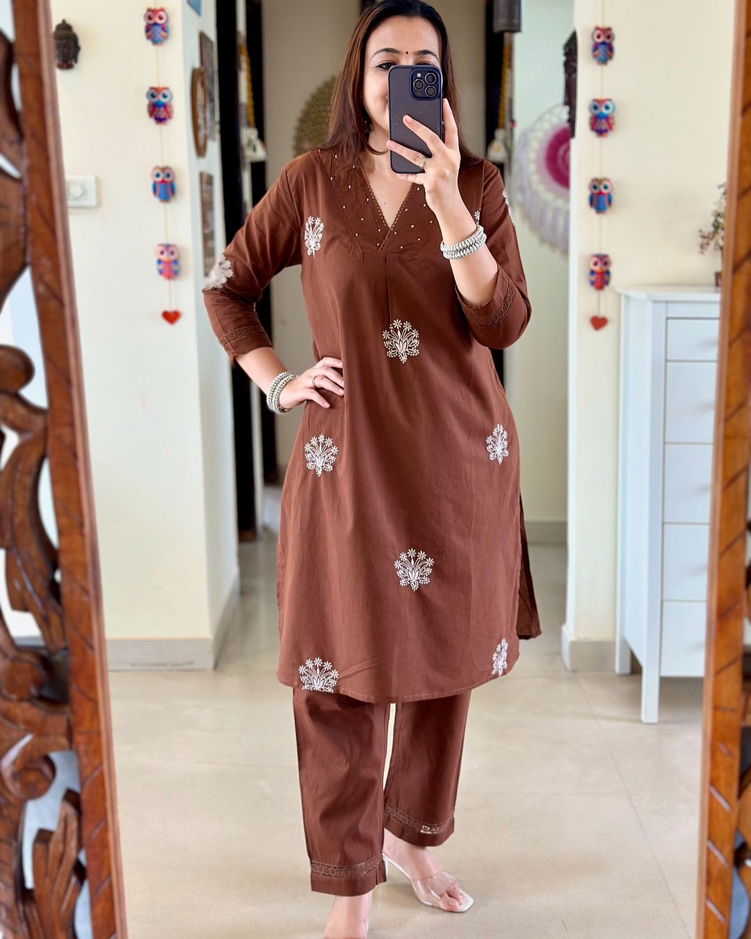 classy kurti  embroidery detailing & moti lace work