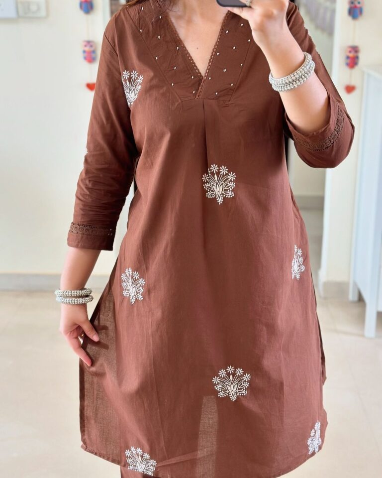 classy kurti  embroidery detailing & moti lace work