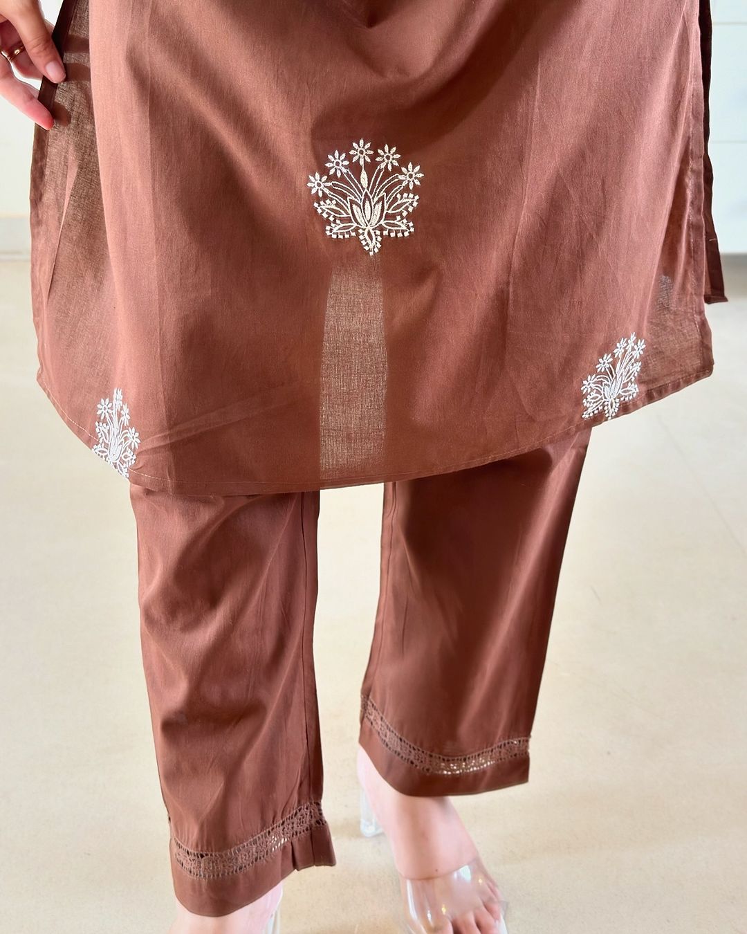 classy kurti  embroidery detailing & moti lace work