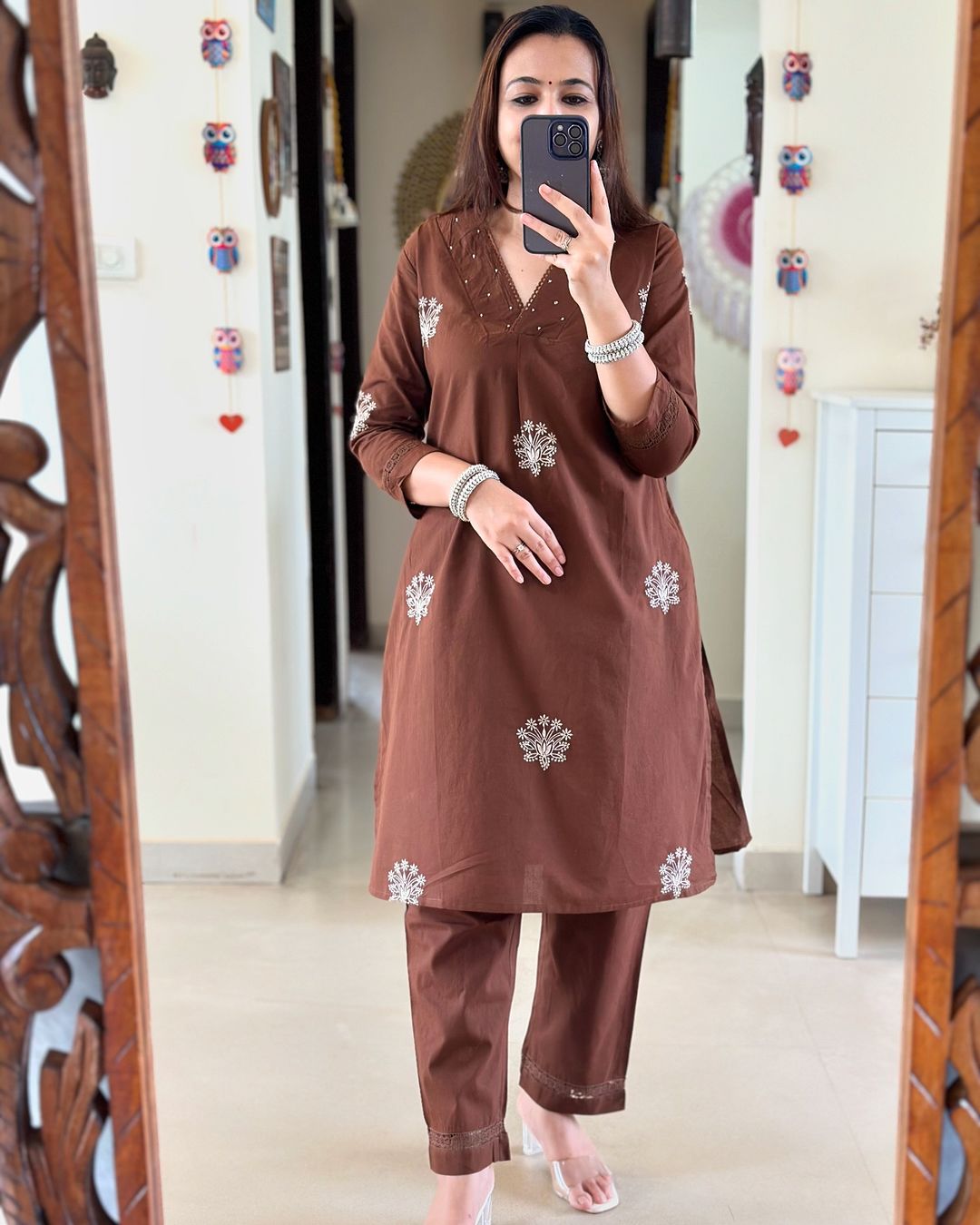 classy kurti  embroidery detailing & moti lace work