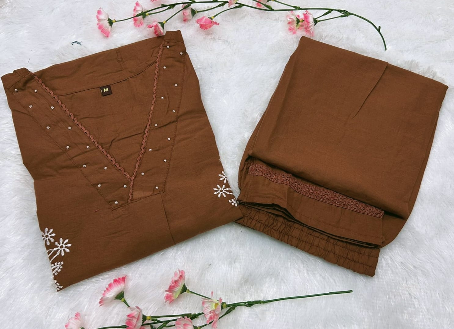 classy kurti  embroidery detailing & moti lace work